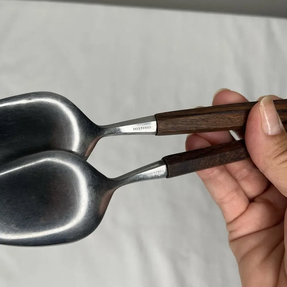 Vintage Rostfrei Salad Serving Set Fork & Spoon wooden handles & stainless steel